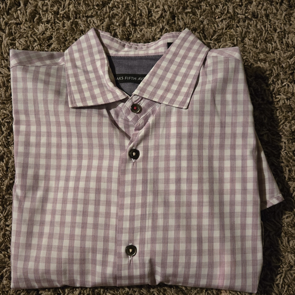 Saks Fifth Avenue Men's Light Purple Checkered Shirt